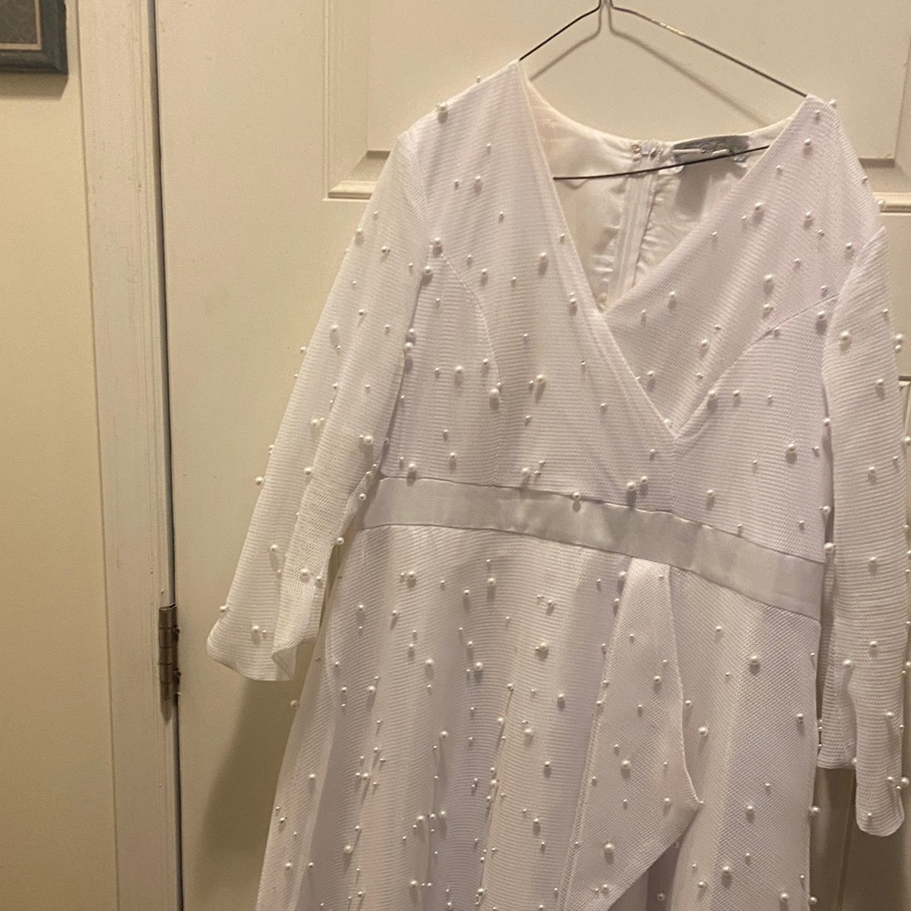 White Textured V-Neck Dress